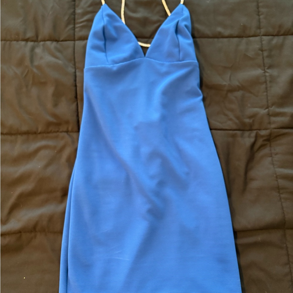 Elegant Blue Spaghetti Strap Dress - Picture 3 of 5